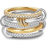COOSLIM Gold Stackable Rings for Women, 18K Gold Plated Cubic Zirconia Rings, Mixed Metals Stackable Ring Set Silver Gold Multi Ring for Women Non Tarnish
