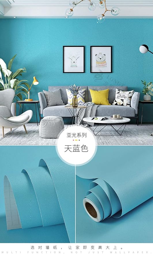 Amazon 壁紙 補修 シール 壁紙 のり 壁紙シート 青いポリ塩化ビニールの寝室の壁のステッカーの防水装飾的な背景の壁紙スカイブルー60cm 10m 壁紙