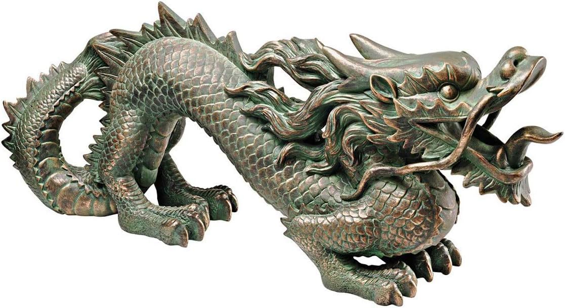Dеsign Tоscаnо Outdoor Garden Backyard Décor Asian Dragon of The Great Wall Garden Statue, Medium, 21 Inch, Polyresin, Bronze Verdigris Finish