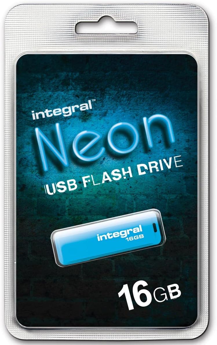 Integral TS-180561 Neon 2.0 USB Flash Drive 16GB Blue PC Mac Compatible