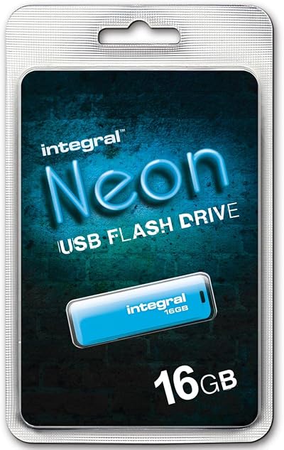 Integral TS-180561 Neon 2.0 USB Flash Drive 16GB Blue PC Mac Compatible