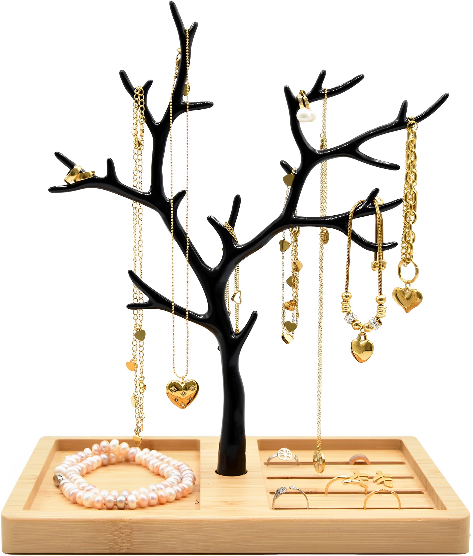 Galeara design Gold White Jewelry Tree, White Jewelry Holder, Black Jewelry Holder, Rose Gold Jewelry Storage, Aluminum Apartment Decoration (Black Copper Bamboo)