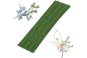 100 Pcs Floral Stem Wire, 16 Inch 22 Gauge Flower Stem Wire, Paper Wrapped Floral Sticks for Artificial Flowers, Bouquet Wrap