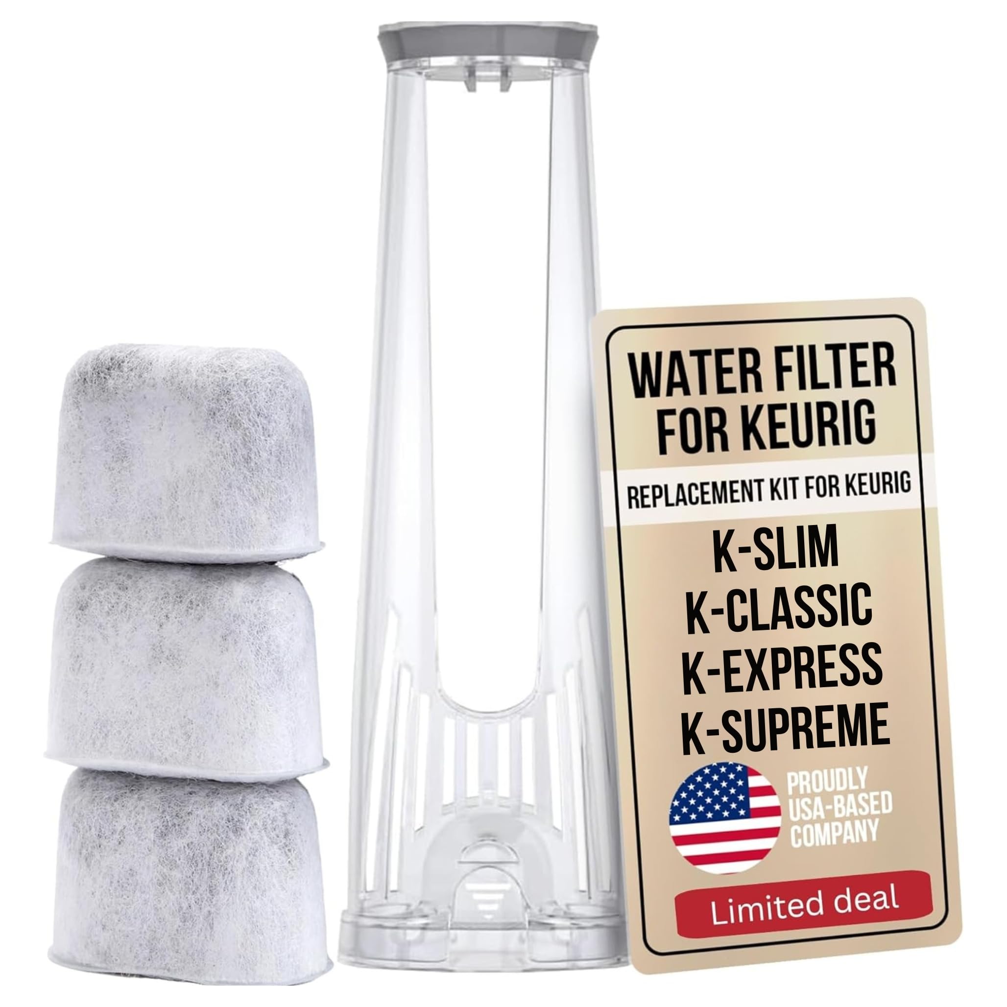 Keurig Starter Kit Replacement Water Filter Holder for Keurig 2.0, K-Slim, K Express, K-Supreme, K-Classic, K-Duo Plus Coffee Maker – Includes Tall Handle for Side Reservoir and 3-Pack Water Filters