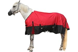 Gallopoff 600 Denier Rip-Stop Horse Rain Sheet Lightweight Waterproof and Breathable Turnout Horse Blanket (No Fill) Red/Black 72
