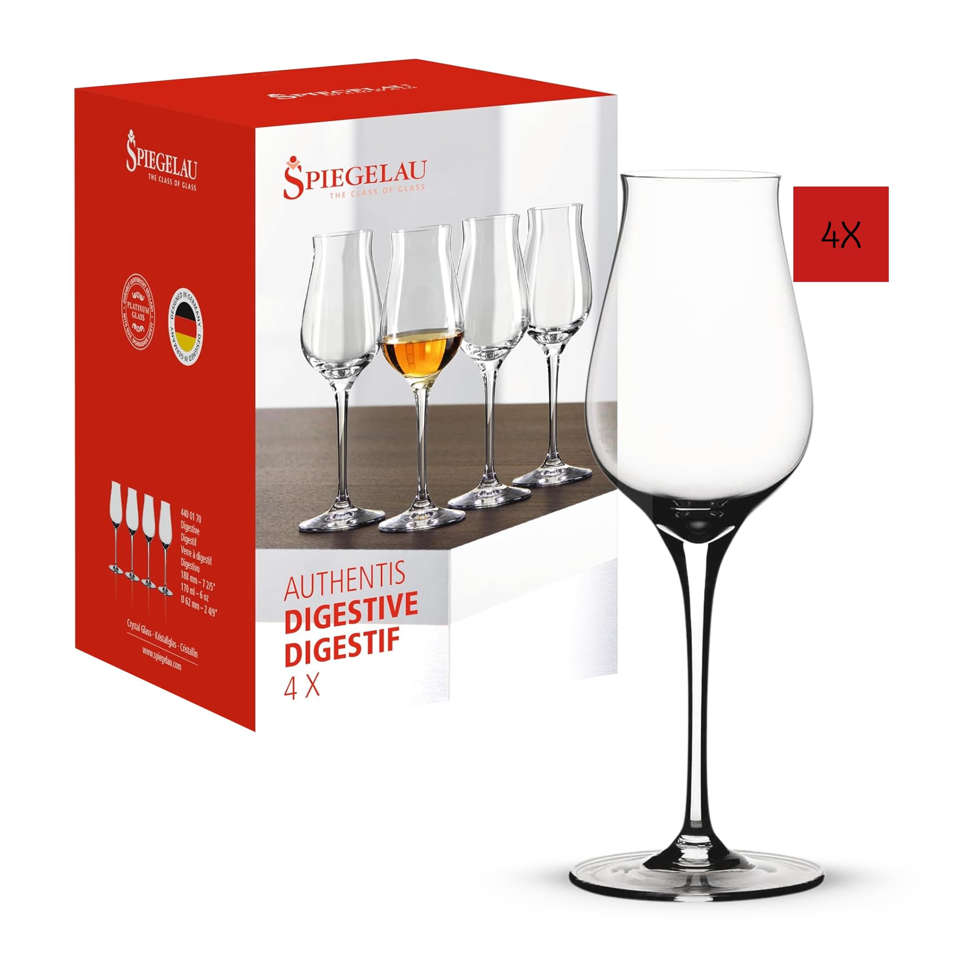 Spiegelau & Nachtmann Authentis, Wine Glasses and Decanter Series, Digestifglas, Set of 4