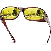suoso Night Driving Glasses Fit Over Eyeglasses for Men Women, Polarized Anti Glare Night Vision Glasses HD Yellow Lens