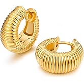 Small Huggie Hoop Earrings For Women, Real Gold Plated Croissant Square Round Earrings Lightweight Everyday Jewelry Hypoallergenic for Sensitive Ears
