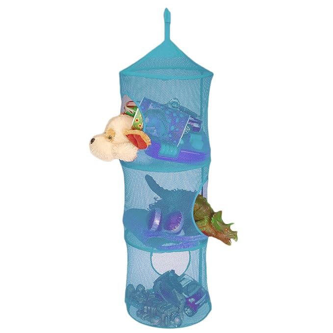 Storage Net Hanging 3 Tier Childrens Toy Kids Bedroom Collapsible Blue