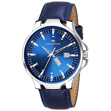 SW-G195-BLUE Blue Leather Strap Wrist Watch for Men