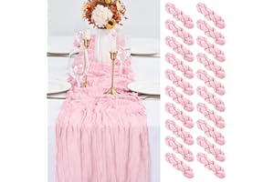 ABKLESACH 20 Pack Pink Table Runner 10Ft Cheesecloth Table Runner Boho Gauze Table Runner Long Cheese Cloth Table Runner Romantic Sheer Fabric Table Runners for Wedding Party Bridal Shower