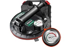 COOLOUS Glass Suction Cups,8" Industrial Suction Cup Lifter, 440LBS/200KG Load Capacity Heavy Duty Vacuum Suction Cup with Pressure Gauge,for Replacing Glass, Tiles, Wood Panels, Metal Panels(1 Pack)