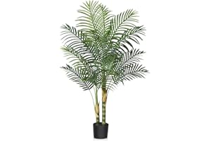 Kazeila Artificial Plants Indoor - 4FT Fake Golden Cane Palm Tree with Dense Lifelike Foliage - Perfect for Home, Office & Apartment Decor