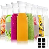 YOUEON 8 Pack 50 Oz Plastic Water Carafe with Lid and Label, Clear Water Drink Containers, Juice Carafe Pitcher Bulk for Water, Juice, Iced Tea, Soda, Lemonade and Other Beverages