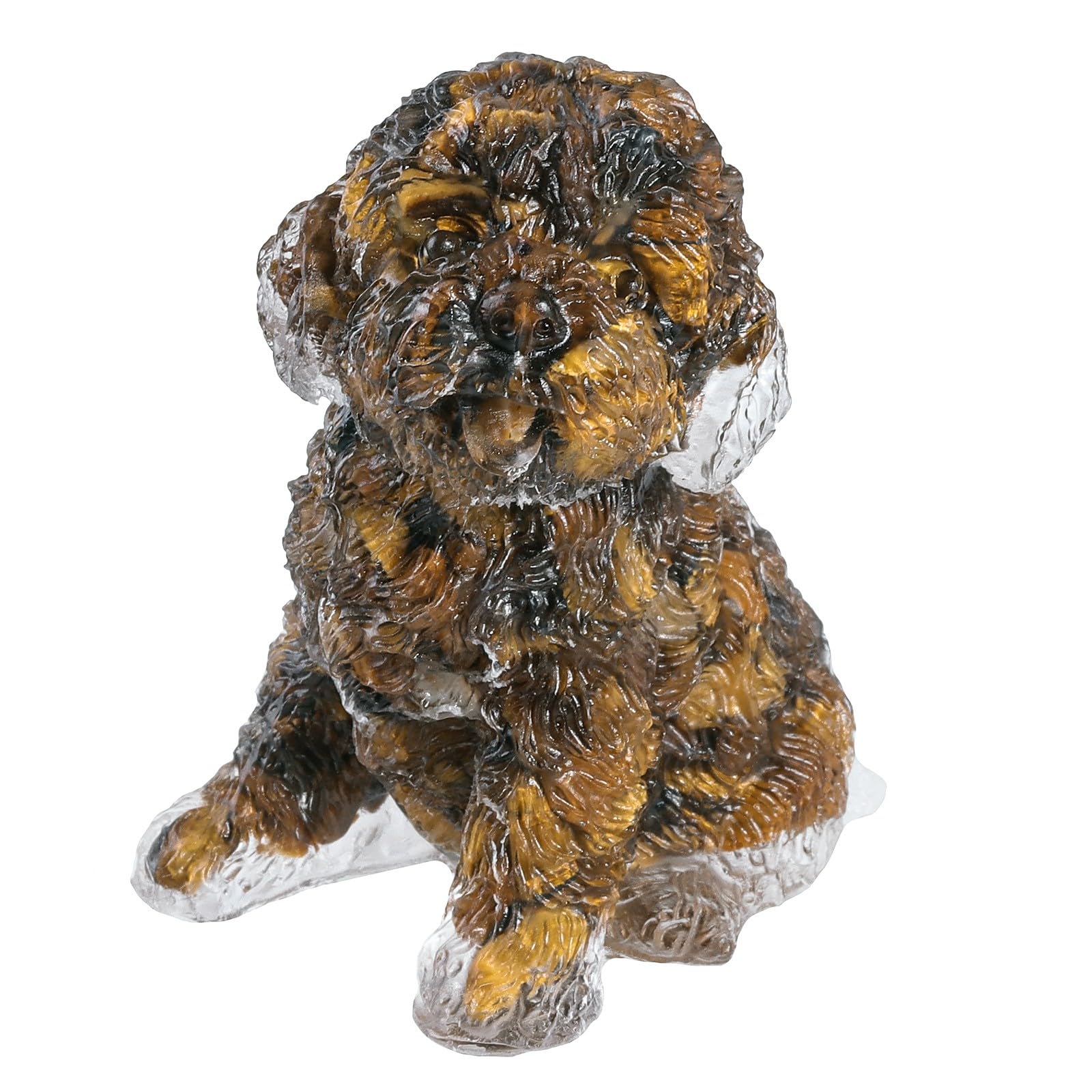Nupuyai Brown Tiger's Eye Crystal Stone Statue Poodle Dog Figurine, Pocket Resin Stone Animal Figure Ornament Home Office Good Luck Decor