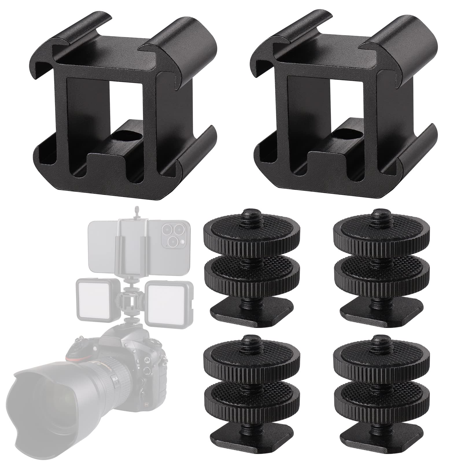 Zocipro 4Pcs Camera Hot Shoe Mount to 1/4" with 2 Tripod Screw Adapter, Flash Shoe Mount Cold Shoe Mount Adapter for DSLR Camera Rig