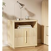 Nightstand with Charging Station, 22.8" Wood Night Stand with 2 Storage Drawers, Modern Bedside Table w/Open Shelf, Curved End Table for Bedroom, Living Room, Office, Natural Oak