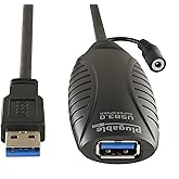 Plugable 10 Meter (32 Foot) USB 3.0 Active Extension Cable with AC Power Adapter, Back-Voltage Protection, and Driverless Tec