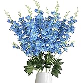 8PCS Delphinium Artificial Flowers 33.5'' Blue Faux Larkspur Flowers Long Stem Artificial Flowers for Tall Vase Home Wedding Garden Table Centerpieces Decor(Blue)