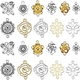 SUNNYCLUE 1 Box 66Pcs 11 Styles Silver Flower Connector Charms Flowers Link Gold Bulk Alloy Metal Tibetan Vintage Rose Floral Charm for Jewelry Making Charms DIY Necklace Bracelet Earring Crafting