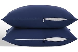 ORGANICTUNE Zippered Toddler Pillowcases Set of 2, 100% Brushed Microfiber 13x18 Pillowcases, Super Soft and Cozy Travel Kids Nursery Pillow Cases, 13x18 Inches, Navy Blue