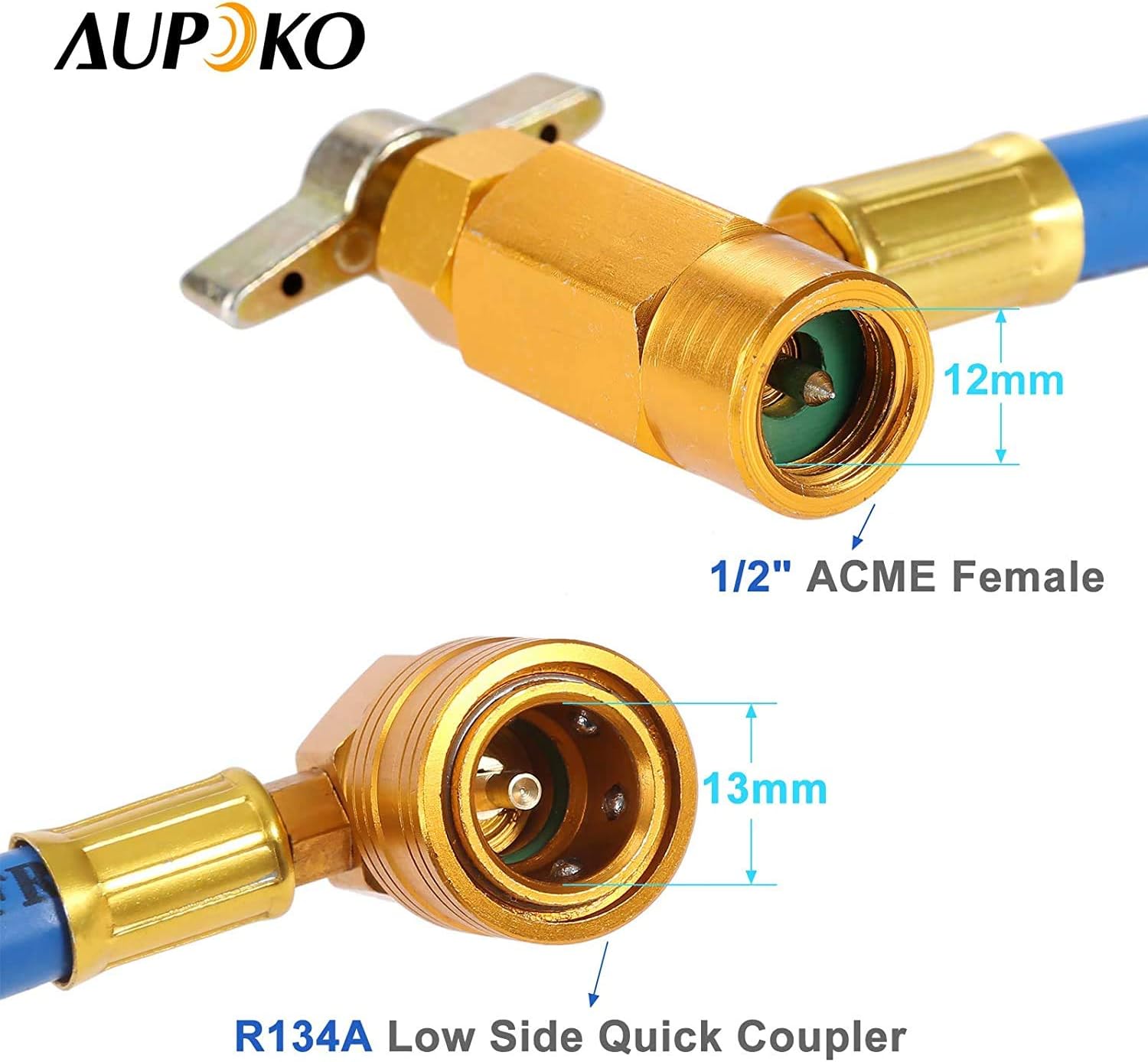 Aupoko R134A AC Refrigerant Charge Hose, 1/2’’ Acme Can Opener Tap Dispensing Valve, and Recharge Hose with Pressure Gauge, Fits for Car AC Air Conditioning Refrigerant: Automotive