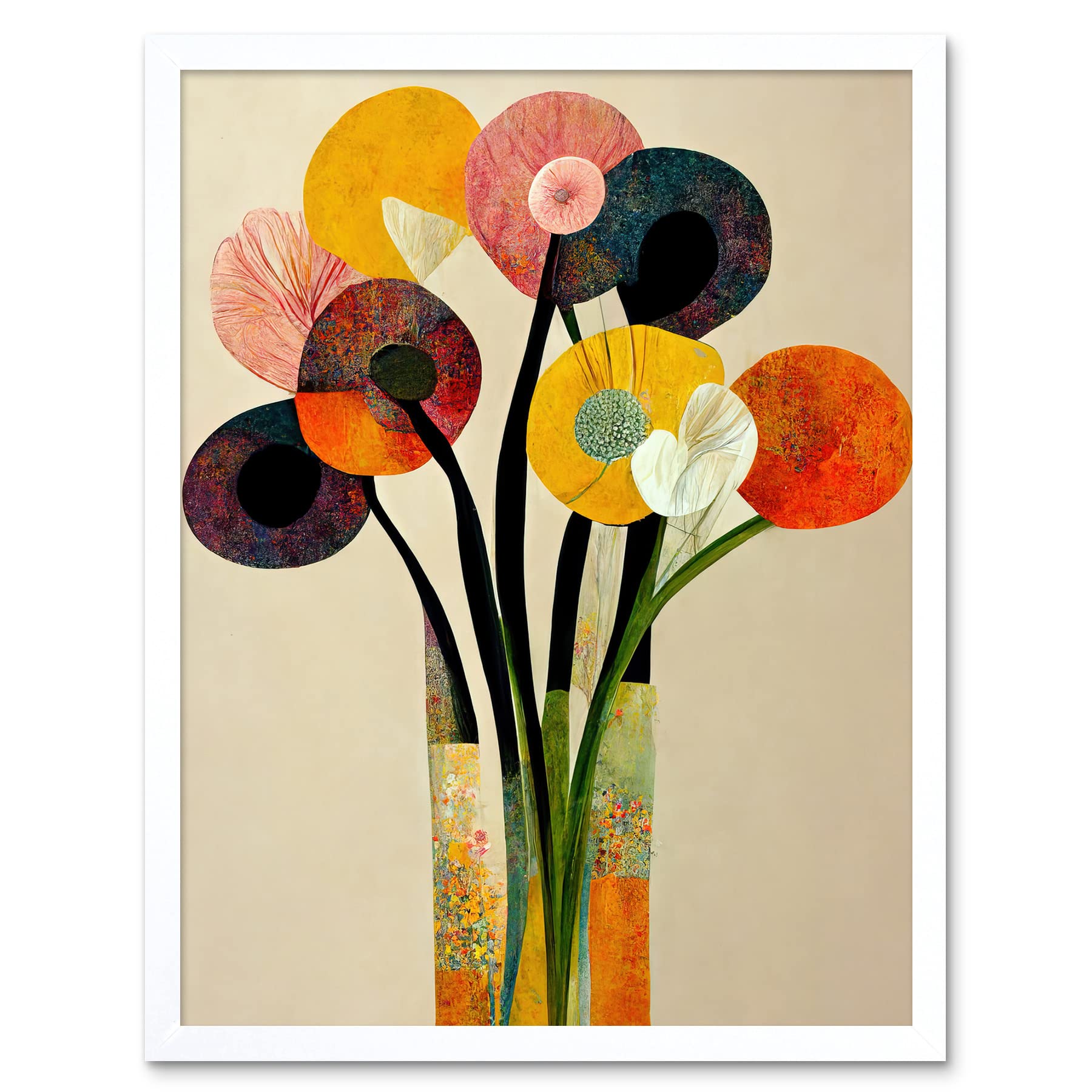 Wee Blue Coo Spring Flowers Floral Bouquet Abstract Vase Boho Art Print Framed Poster Wall Decor 12x16 inch