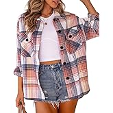 Blansdi Womens Flannel Shacket Plaid Button Down Long Sleeve Shirts Jacket Coats Fall Outfits Fashion Clothes 2025