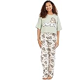 Garfield Womens Pajamas | Adults Ladies Lazy Tabby Cat Green T-Shirt With Cream Long Bottoms Pjs | Movie Merchandise