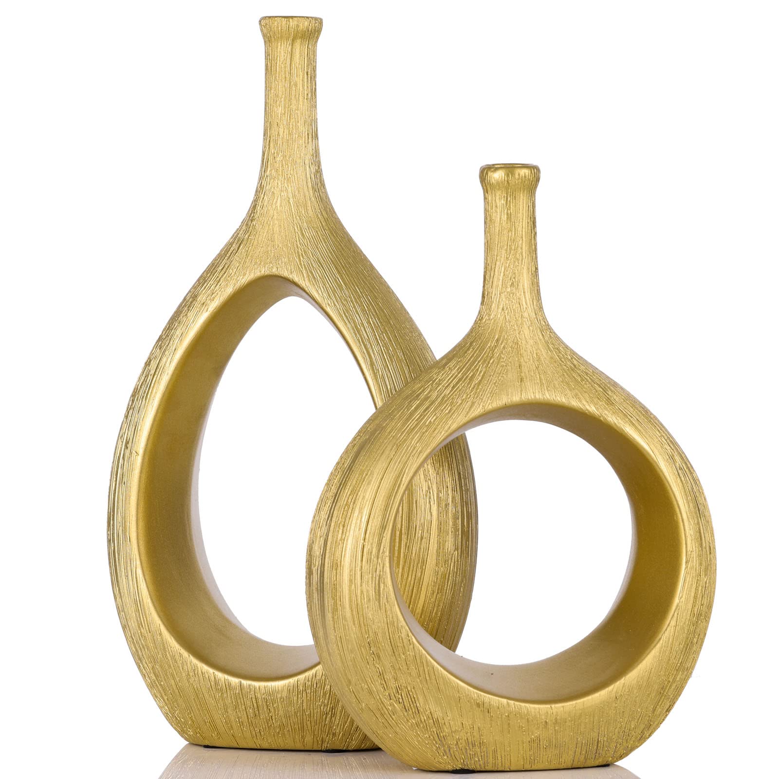 Photo 1 of Brushed Gold Ceramic Vase Set 2,Modern Hollow Circle with Hole Flower Vase for Home Decor,for Table Centerpieces,Farmhouse,Fire Place,Living Room,Bedroom,Office,Bookshelf,Rustic Decor