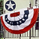 American Pleated Fan Flag Buntings for Outside 2x4- Heavy Duty USA Patriotic Bunting Banner Flags with Embroidered Stars and 3 Brass Grommets 4th of July Memorial Day Party Outdoor Decoration