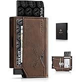 VULKIT Leather Minimalist Men's Wallet Pop Up Slim Front Pocket Credit Card Holder Wallet for Men Quick Card Access with ID Window, Brown