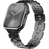Stainless Steel Dressy Band for Apple Watch for Women Series10/9/8/7/6/5/4/3/2/1/SE/Ultra Compatible with 41mm 40mm 38mm 42mm 46mm 49mm 45mm 44mm Bands,Adjustable Designer Metal Strap for iWatch