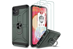 GAMEMIUZ Samsung Galaxy A04e Case, Galaxy A04e Case with [3X Tempered Glass Screen Protector], Built-in Ring Kickstand and Magnetic Car Mount Shockproof Dropproof Armor Case for Galaxy A04e 6.5" - Green