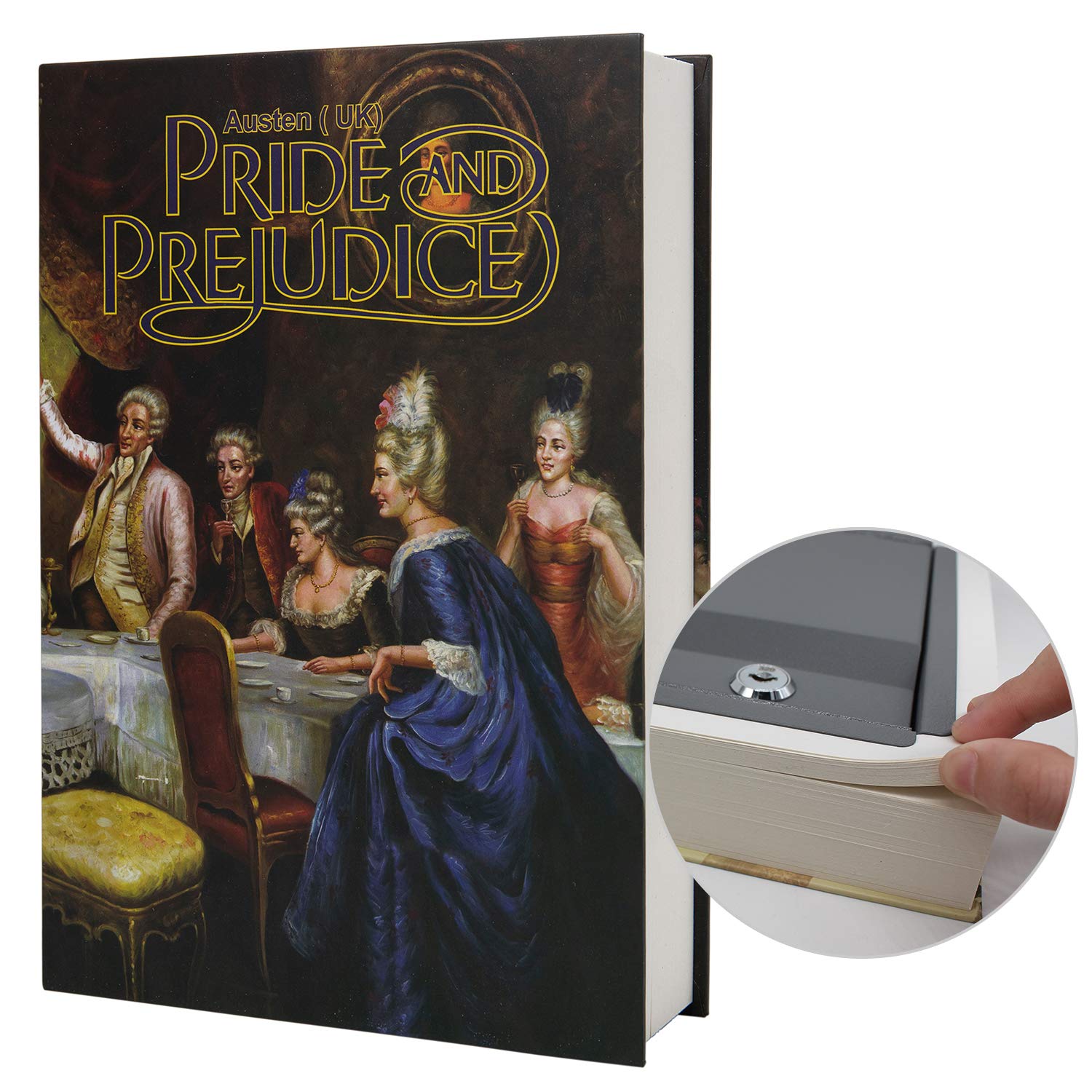 Genuine paper transfer book safe for jewellery, and , hollow with hidden compartment, key and combination lock (key, pride and prejudge)