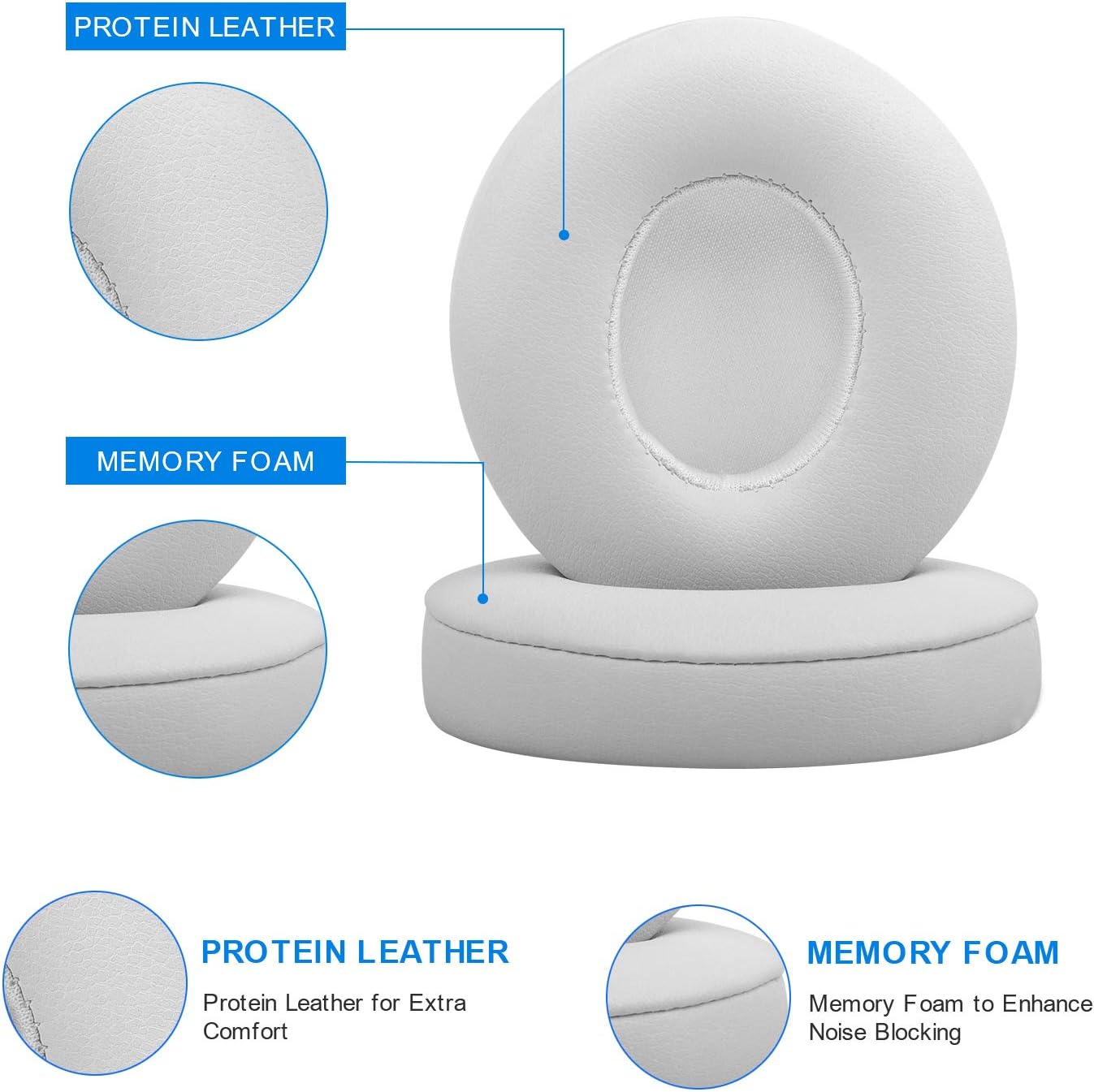 Beats Solo Replacement Ear Pads by Link Dream - Replacement Ear Cushions Kit Memory Foam Earpads Cushion Cover for Solo 2.0/3.0 Wireless Headphone 2 Pieces (White): Electronics