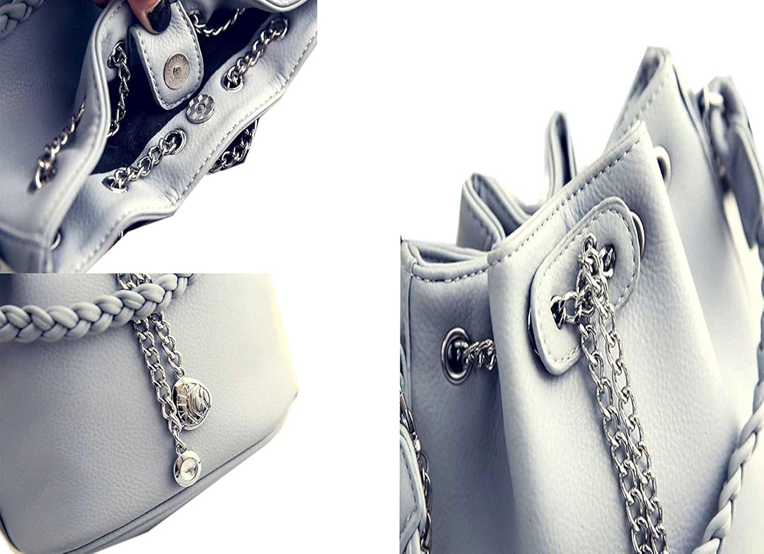 di grazia womens shoulder sling bucket cross body bag (black, black-silver-chain-bucket-handbag)