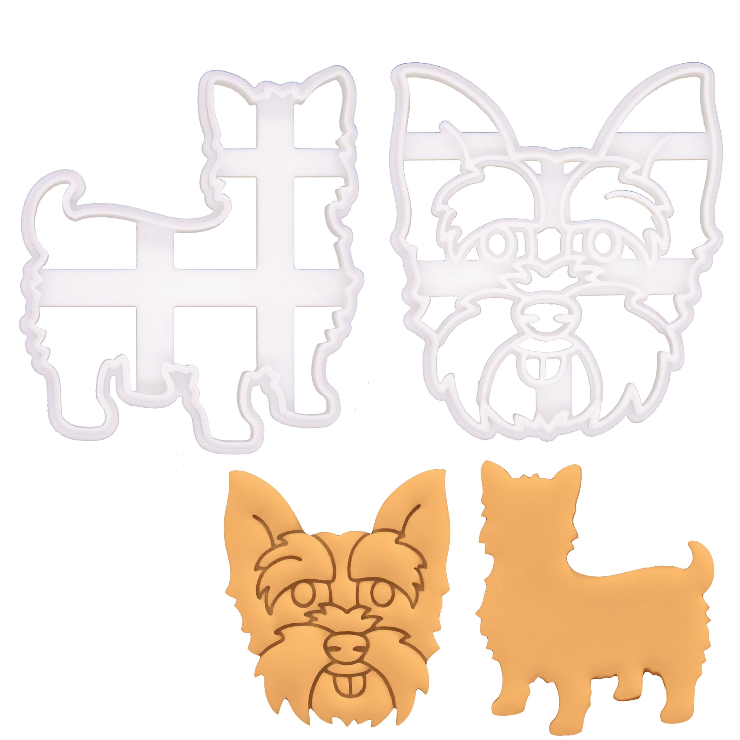 BAKERLOGY Set of 2 Yorkshire Terrier Cookie Cutters (Face & Silhouette) - Detailed Biscuit Cutter Design for Baking and Crafts, Ideal on Fondant, Dough, Clay