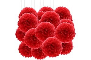 Qimoo 20pcs Red Paper Pom Poms Decorations, DIY Tissue Paper Flowers Ball for Party Wedding Outdoor Decoration