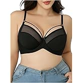 MakeMeChic Women's Plus Size Mesh Bra Push Up Underwire Cut Out Full Coverage Bras