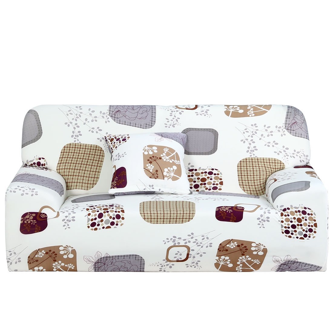 sourcing map Stretch Sofa Cover Chair Loveseat Couch Slipcover with Elegant Decor Pattern, Machine Washable, Stylish Furniture Covers with One Cushion Case White Yellow Medium