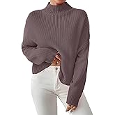 SunnyMelody Womens Cropped Mock Neck Sweater Fall 2025 Ribbed Knit Pullover Sweaters Jumper - Lightweight, Crop, Loose Fit