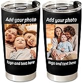 Personalized Coffee Tumbler with Pictures Text Logo Name, 20oz Stainless Steel Tumbler with Lid and Straw, Coffee Travel Cups