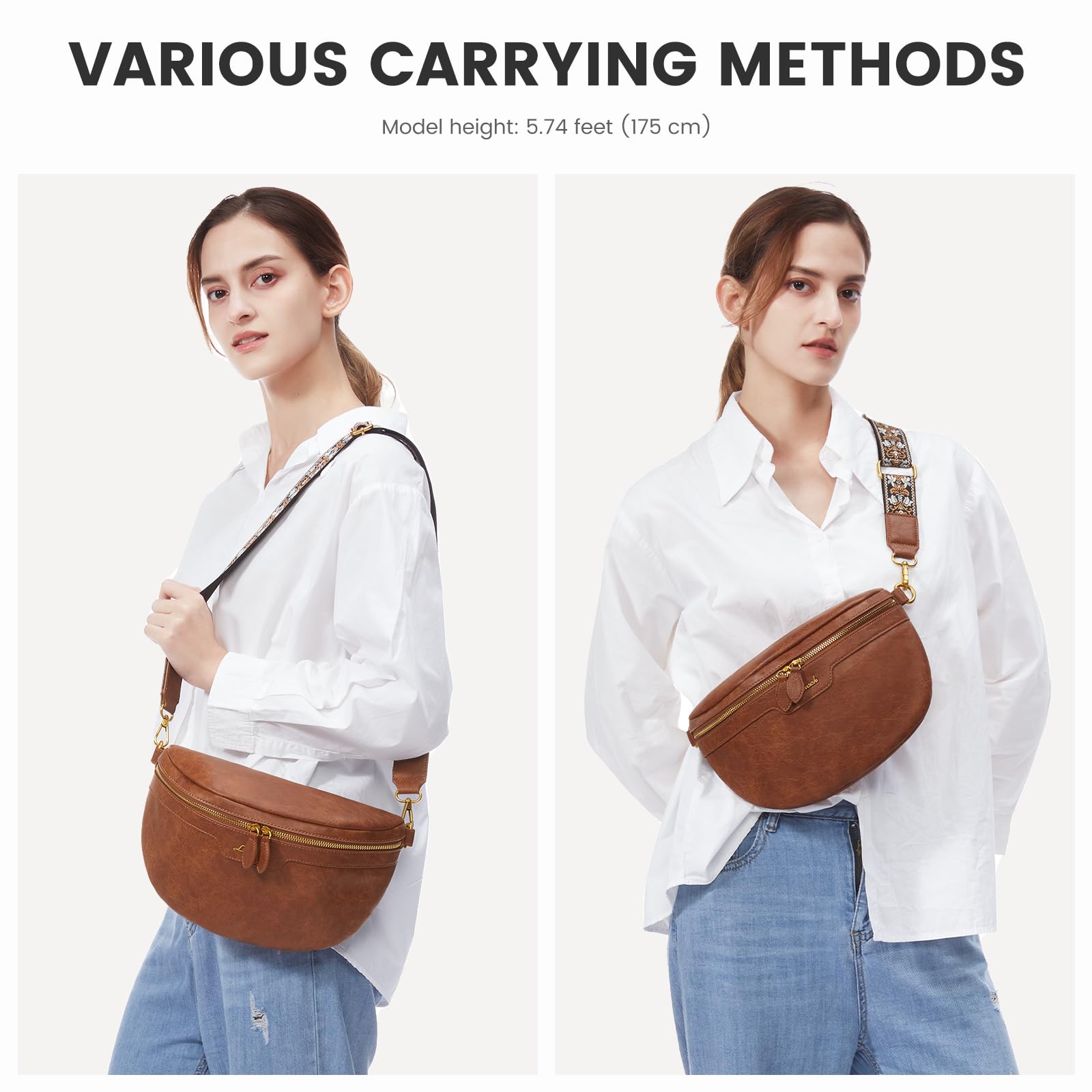 LOVEVOOK Fanny Packs for Women Cross Body, Vegan Leather Belt Bag for Women, Waterproof Sling Purse Fashion Waist Pack Designer Chest Bum Bag with Boho Style Strap