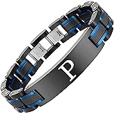 Zillaly Men's initials bracelet - blue and black double spelling, men's bracelet stainless steel. Elegant and durable with gift box