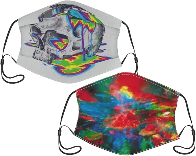 Rainbow Opal Unisex Adult Black Face Mask Design Scarf 2Pack Washable