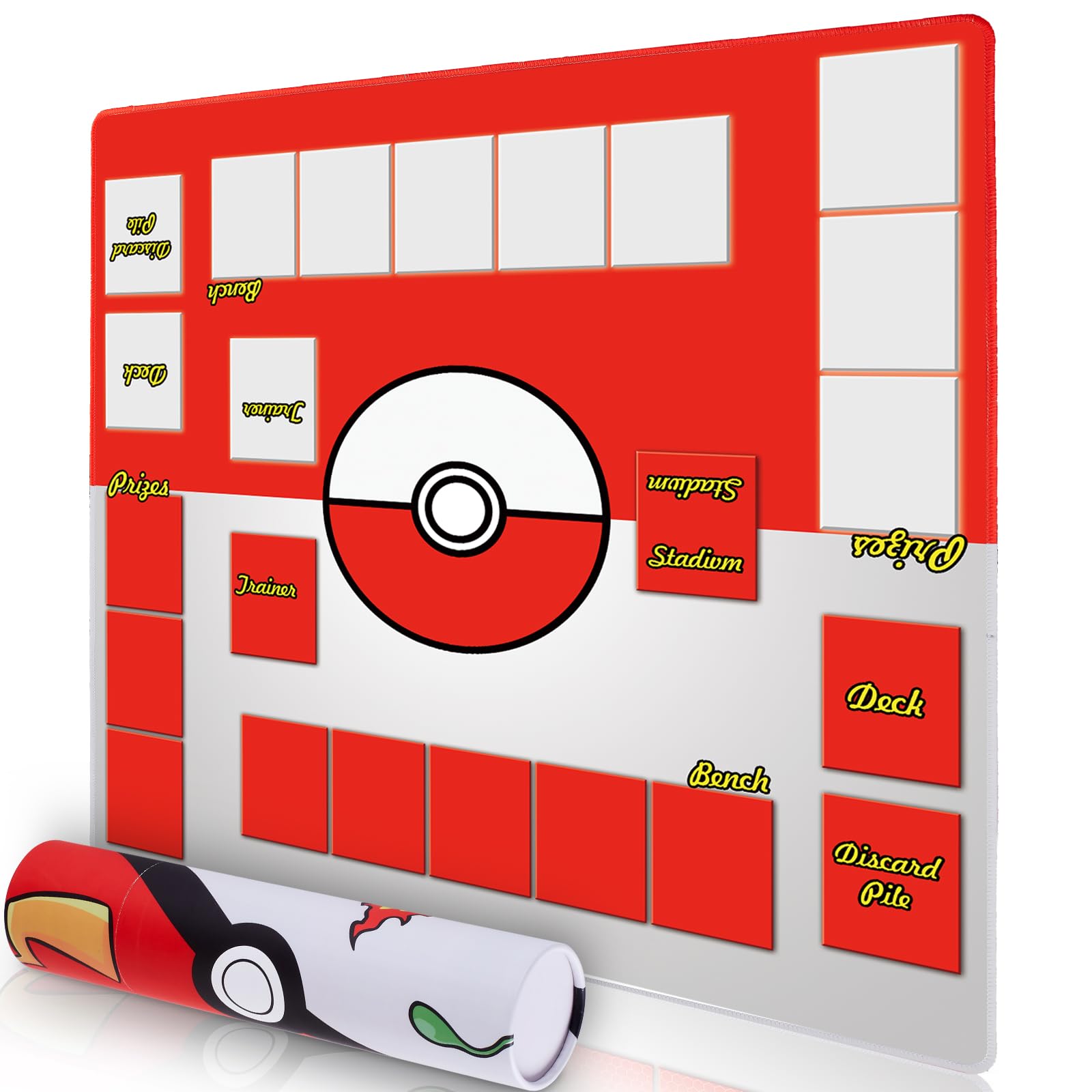 Photo 1 of Biouai Playmat for Trading Card Game - Stitched Play Mat with Tube for Card Gameplay with Zones, 2 Player Trainer Game Playing Mats (Red-1)