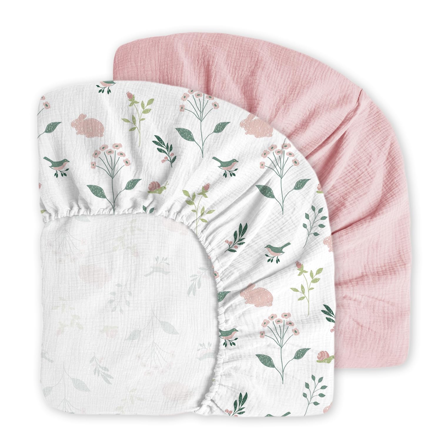 Photo 1 of Little Grape Land Muslin Crib Sheets Fitted for Boys and Girls 2 Pack, 100% Cotton Baby Bed Sheets Soft Breathable, Neutral Fitted Baby Mattress Sheets for Standard Crib 52x28 inches, Pink Bunny