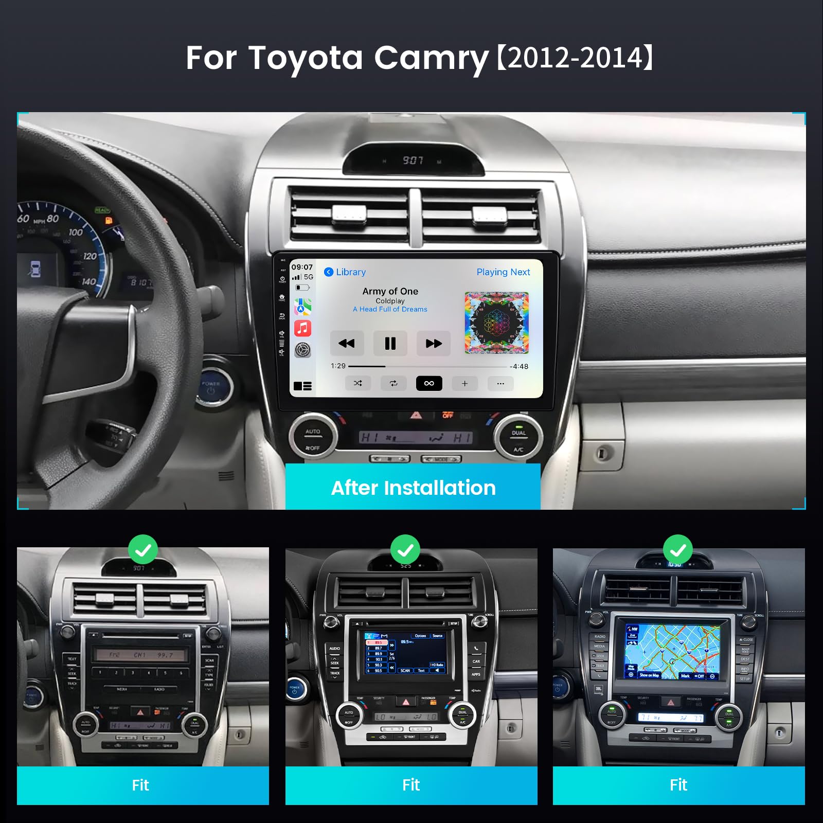 Roadanvi 8G+128G Android Car Stereo for Toyota Camry 2012 2013 2014 Wireless Carplay Android Auto Car Radio GPS Navigation Bluetooth QLED Touch Screen WiFi 4G LTE 1280x720 X12 Head Unit