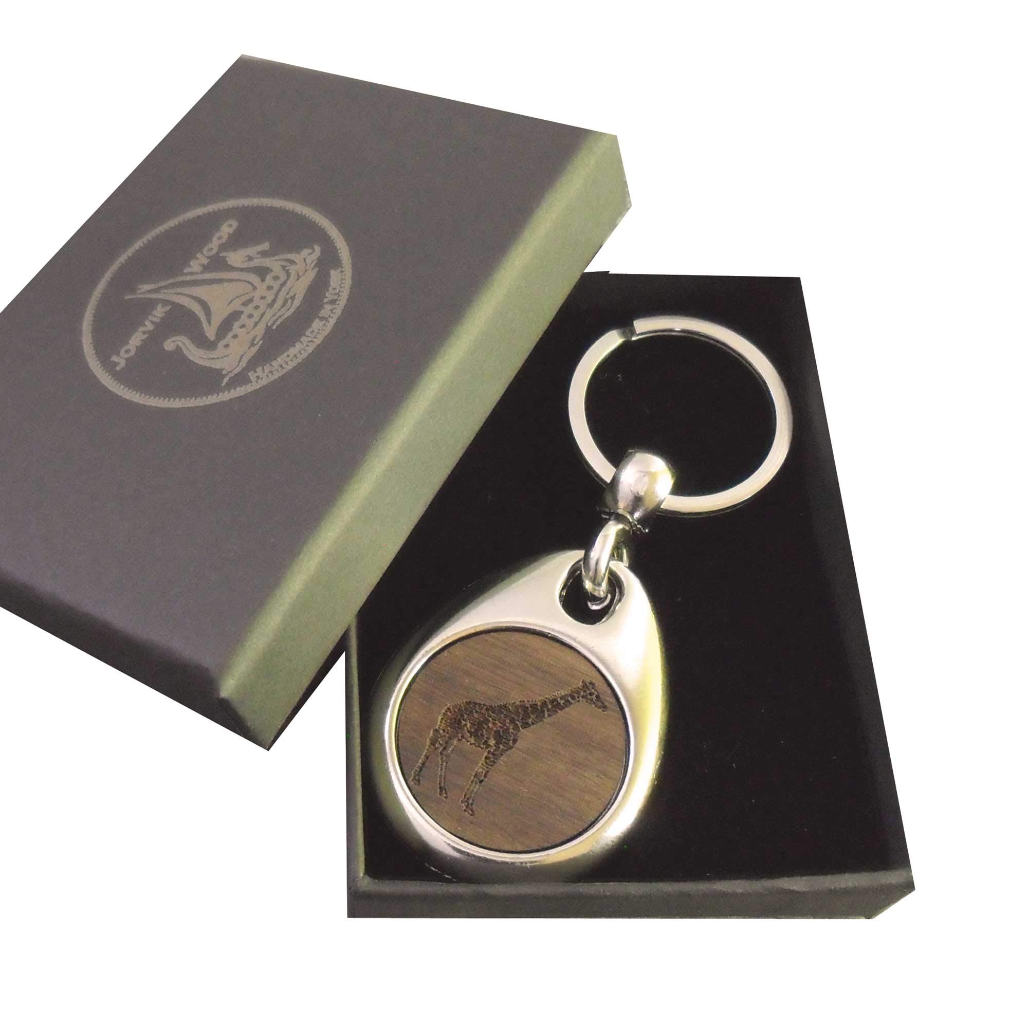 Jorvik Wood Giraffe Design Wooden Keyring with Gift Box